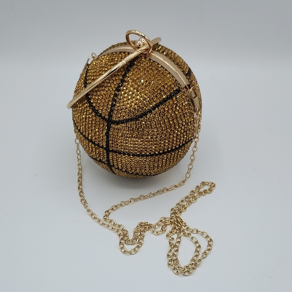 Caleesa Gold Basketball Crystal Minaudière Clutch - Picture 4 of 8